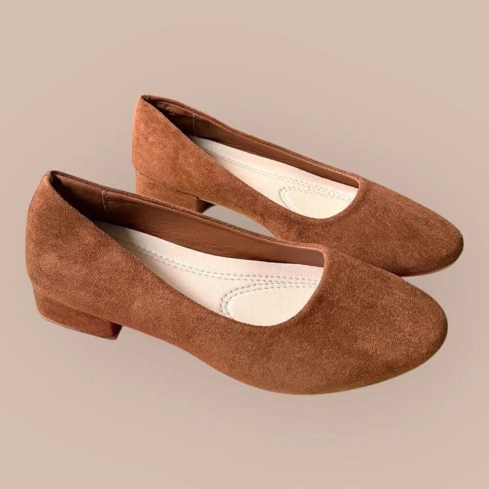 Shein Women's Size 7 38 Brown Faux Suede Heeled Slip On Loafers Pumps